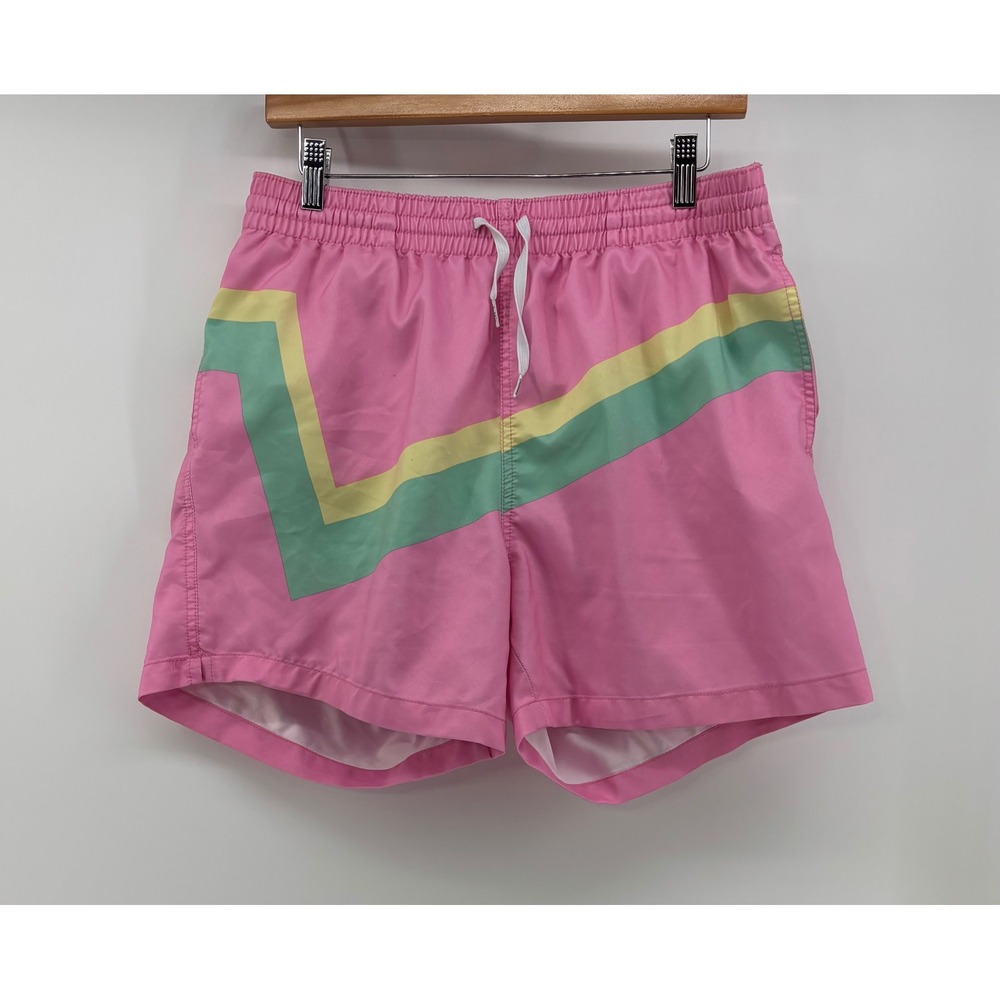 Chubbies Swim Trunks Men's XL Pink Retro Chevron Stripe Mesh Lined